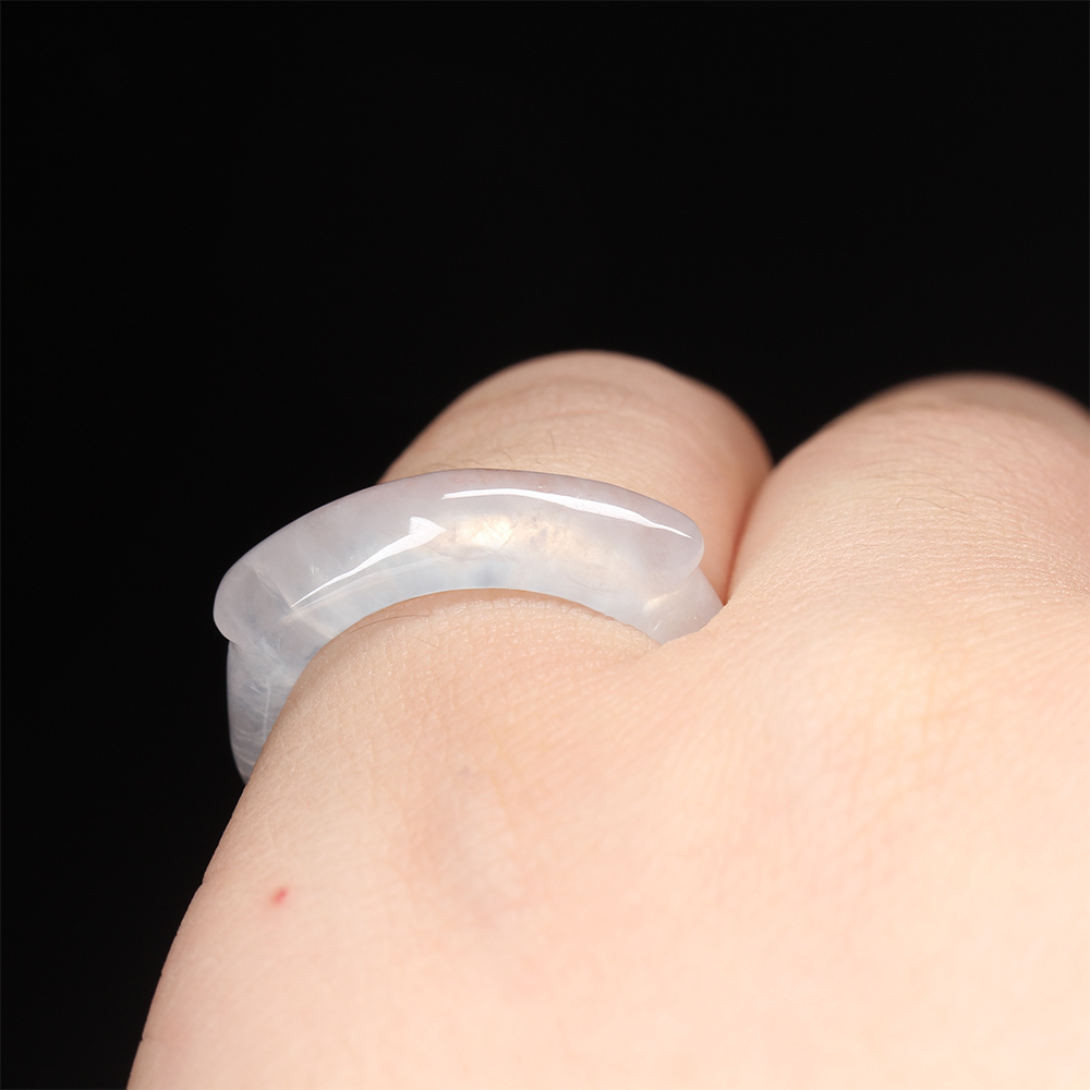 【雅紅珠寶】天然冰種白翡翠馬鞍戒子-尾戒-#9.5-無可挑剔-R0043