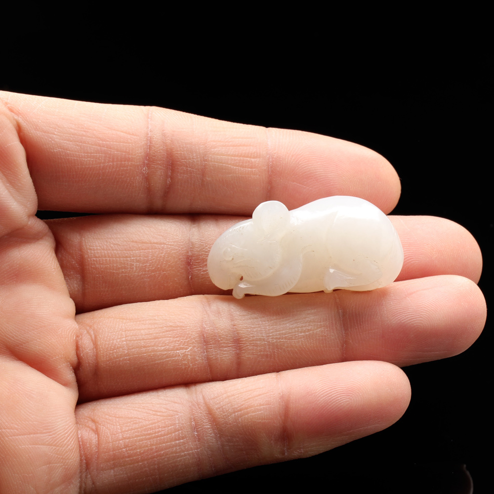 【雅紅珠寶】天然新疆和闐羊脂白玉項鍊-十二生肖-鼠-鼠來寶-A0069