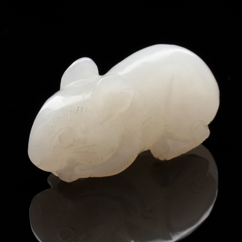 【雅紅珠寶】天然新疆和闐羊脂白玉項鍊-十二生肖-鼠-鼠來寶-A0069