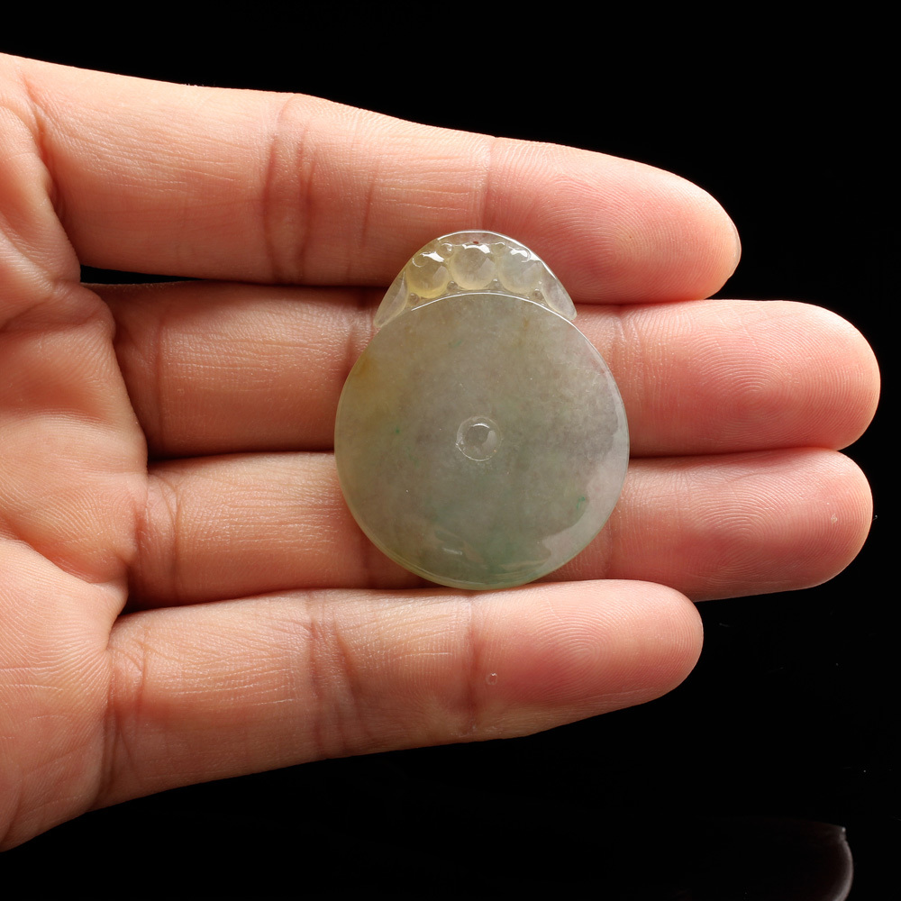 【雅紅珠寶】天然冰種三彩翡翠項鍊-古錢-招財進寶-N0081