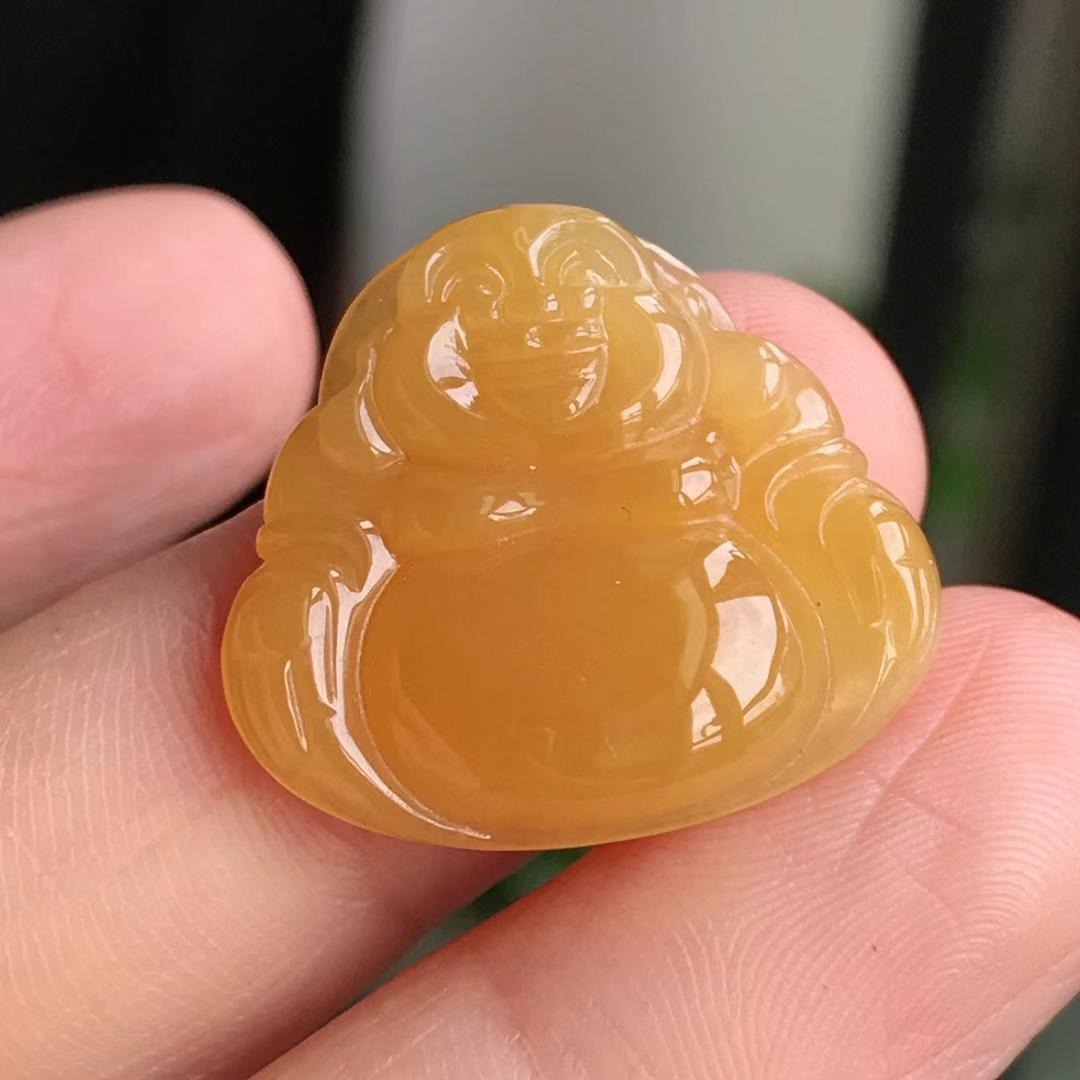 黃翡笑佛公吊墜, 天然翡翠A玉, 緬甸玉, Jade, Jadeite
