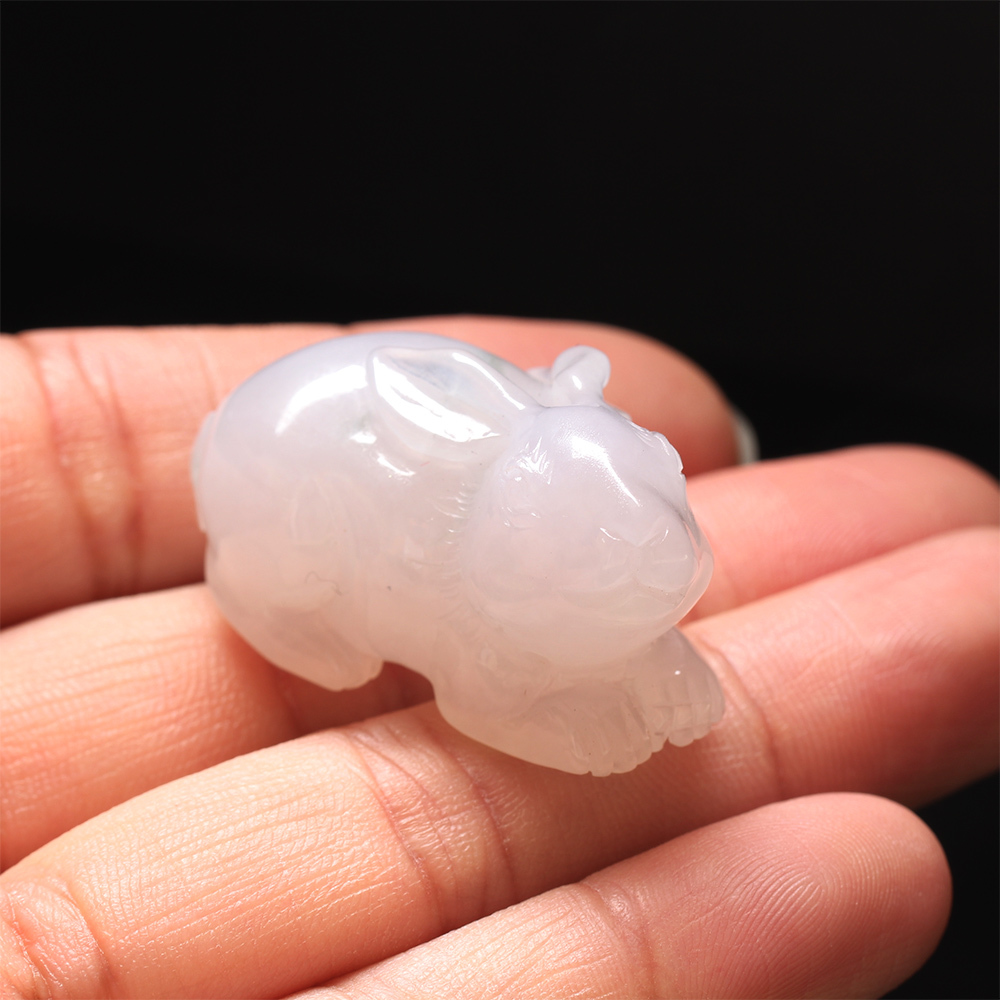 【雅紅珠寶】天然淡紫蘿蘭翡翠擺件-十二生肖-兔-玉兔下凡-O0011