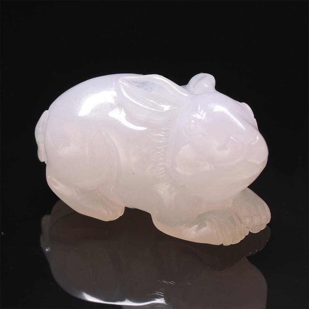 【雅紅珠寶】天然淡紫蘿蘭翡翠擺件-十二生肖-兔-玉兔下凡-O0011