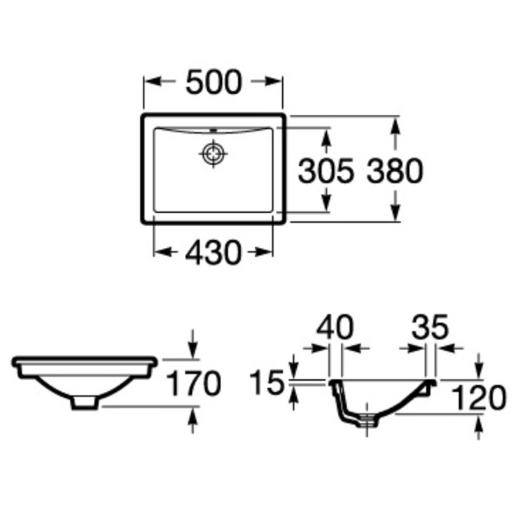 Roca "Diverta" 32711N000 Under countertop vitreous china basin