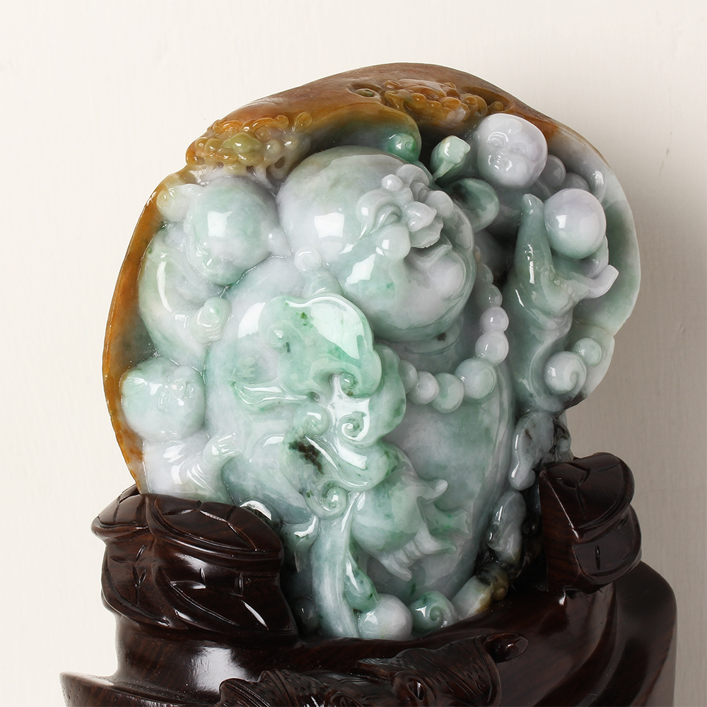 【雅紅珠寶】歡喜彌勒佛天然綠翡翠擺件-彌勒佛,善財童子,如意-O0024