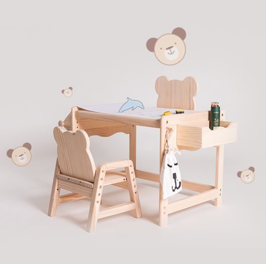 實木多功能兒童小熊桌椅