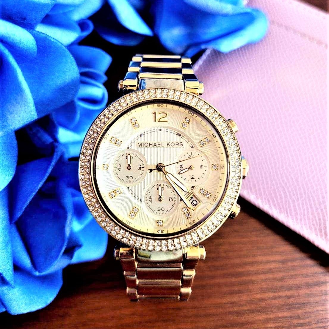 【MICHAEL KORS】紐約時尚三眼計時亮金腕錶 MK5354 (38mm) 現代鐘錶