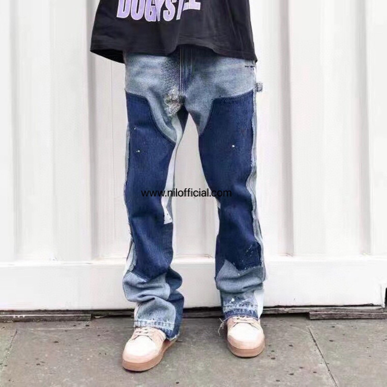 VIBE 超修身 潑墨 解構 拼接 微喇叭 闊腿褲 不收邊 牛仔褲