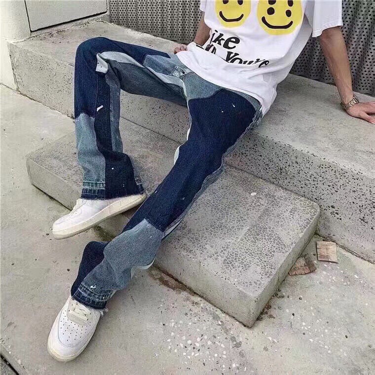 VIBE 超修身 潑墨 解構 拼接 微喇叭 闊腿褲 不收邊 牛仔褲