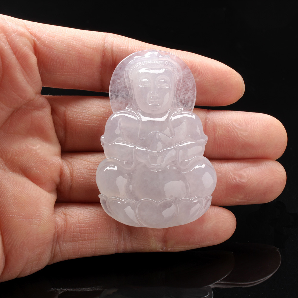 【雅紅珠寶】天然冰種白翡翠玉項鍊-觀世音菩薩-法相莊嚴-N0145