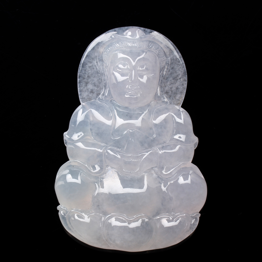 【雅紅珠寶】天然冰種白翡翠玉項鍊-觀世音菩薩-法相莊嚴-N0145