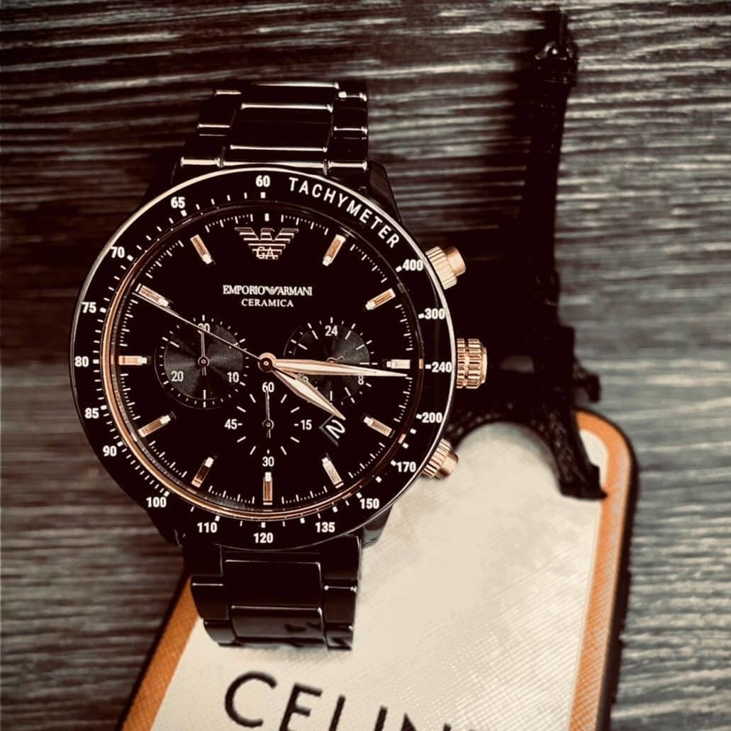 【EMPORIO ARMANI】陶瓷三眼計時男錶 AR70002 42.5 mm 現代鐘錶