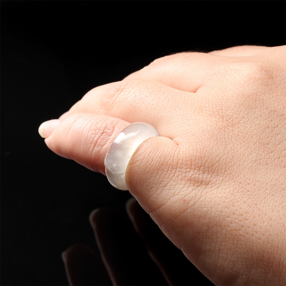 【雅紅珠寶】天然玻璃種放光白翡翠馬鞍戒-尾戒-#6.5-剔透無暇-R0069