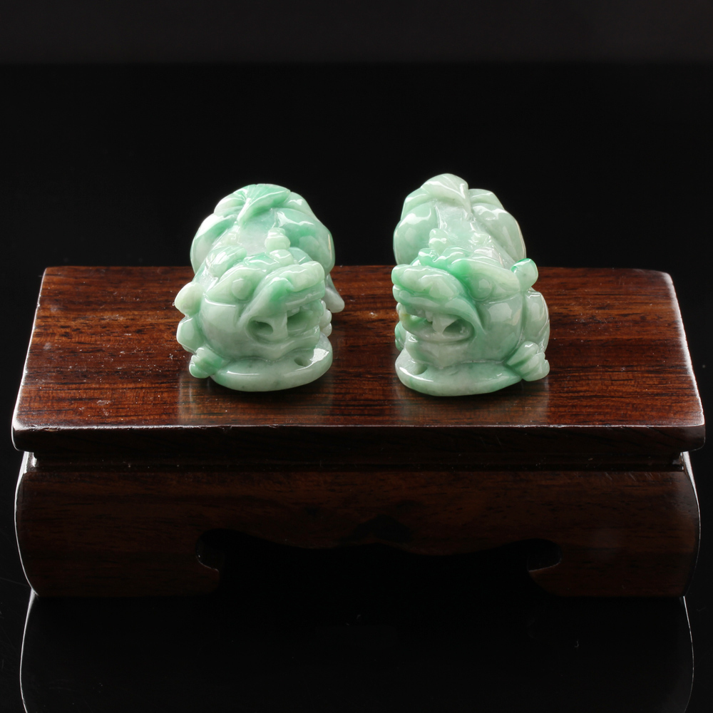 【雅紅珠寶】天然綠翡翠玉項鍊-擺件兩用-貔貅一對-招財貔貅-N0096