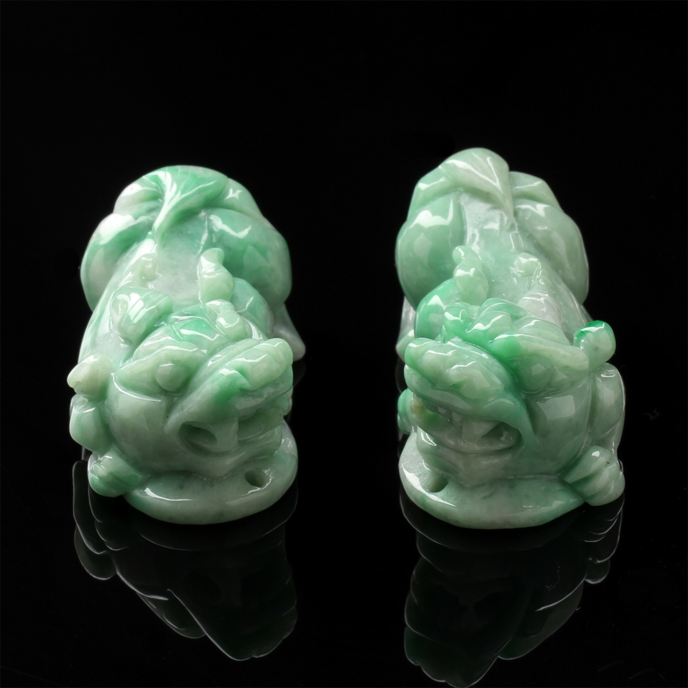 【雅紅珠寶】天然綠翡翠玉項鍊-擺件兩用-貔貅一對-招財貔貅-N0096