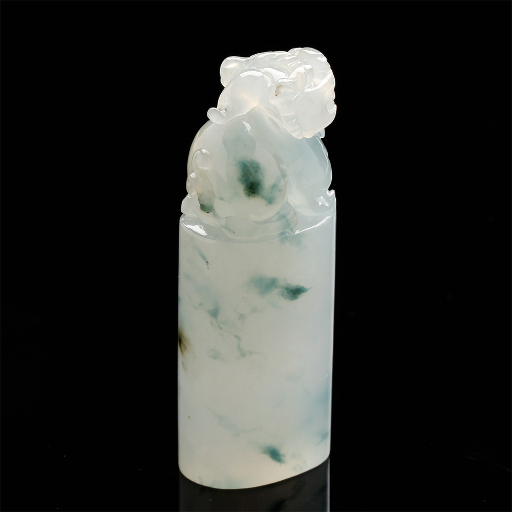 【雅紅珠寶】天然冰種白翡飄綠翠印章-項鍊-兩用-招財貔貅-O0020