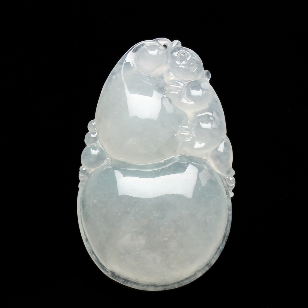 【雅紅珠寶】天然玻璃種白翡翠玉項鍊-合獾,葫蘆-歡喜如意-N0114