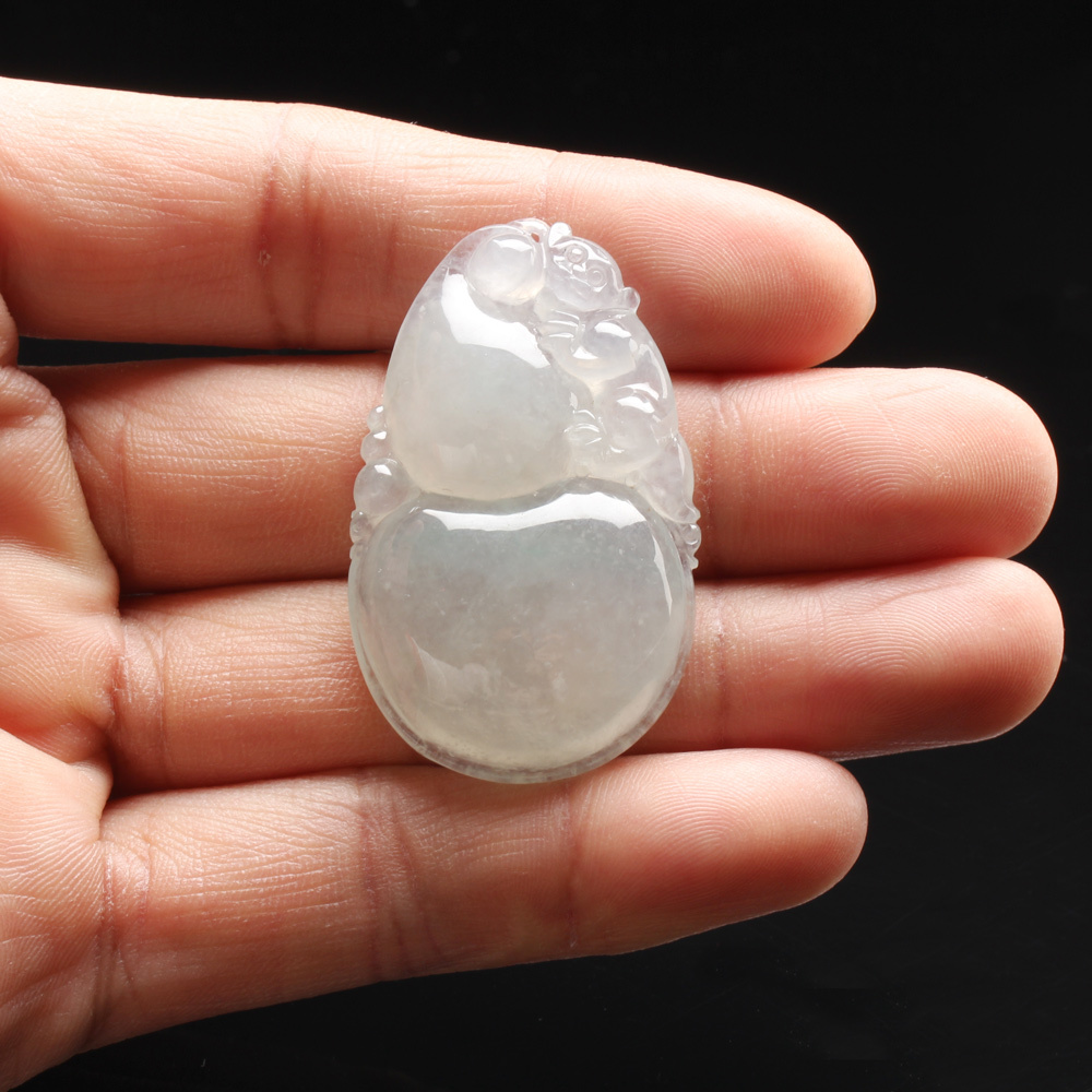 【雅紅珠寶】天然玻璃種白翡翠玉項鍊-合獾,葫蘆-歡喜如意-N0114