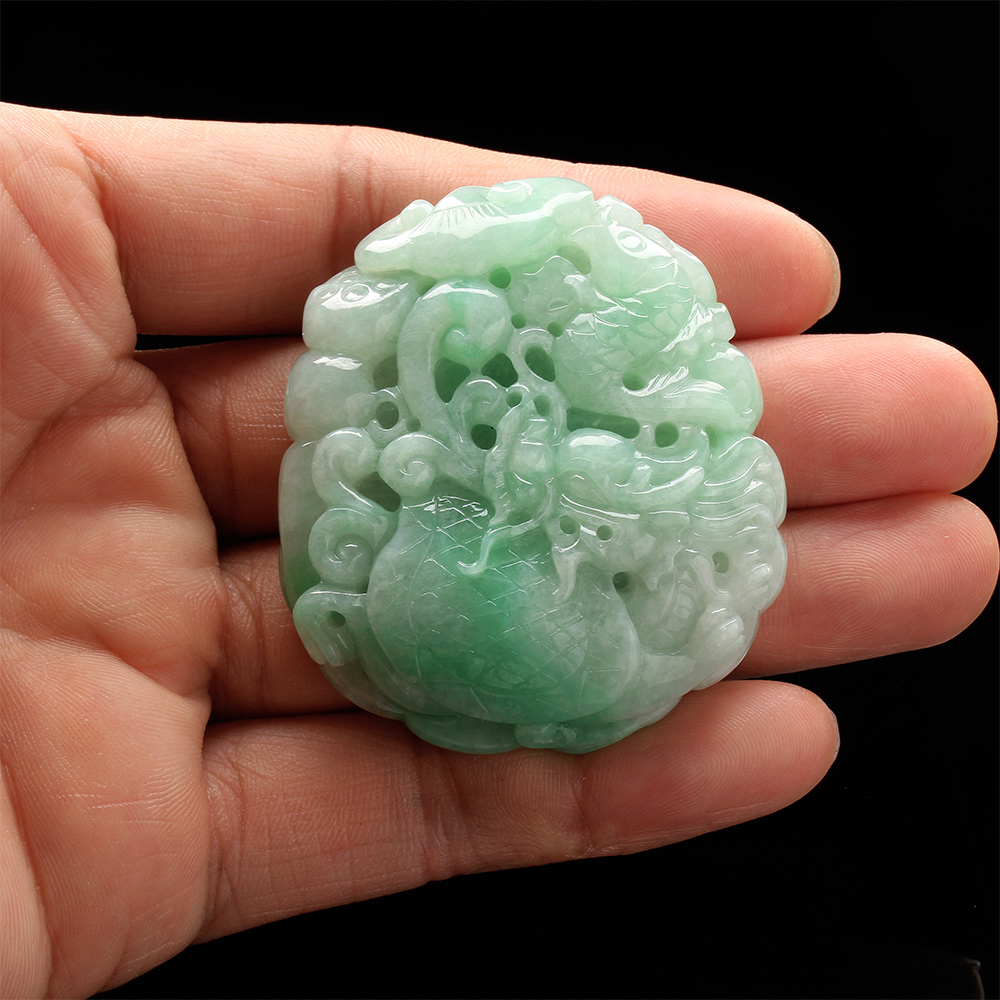 【雅紅珠寶】天然全滿正陽綠翡翠玉墜子-龍-龜-衣錦榮歸-N0105