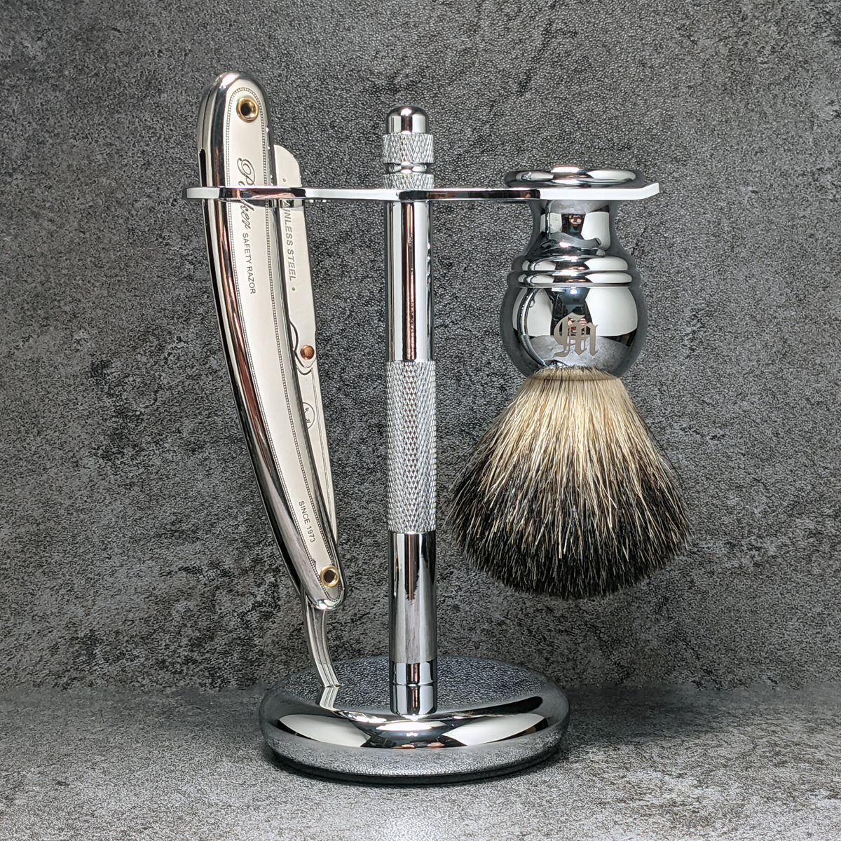 美國 Parker - SR1 直式剃刀 刮鬍修容組（可換刀片 / 剃刀＋刮鬍刷＋收納架）