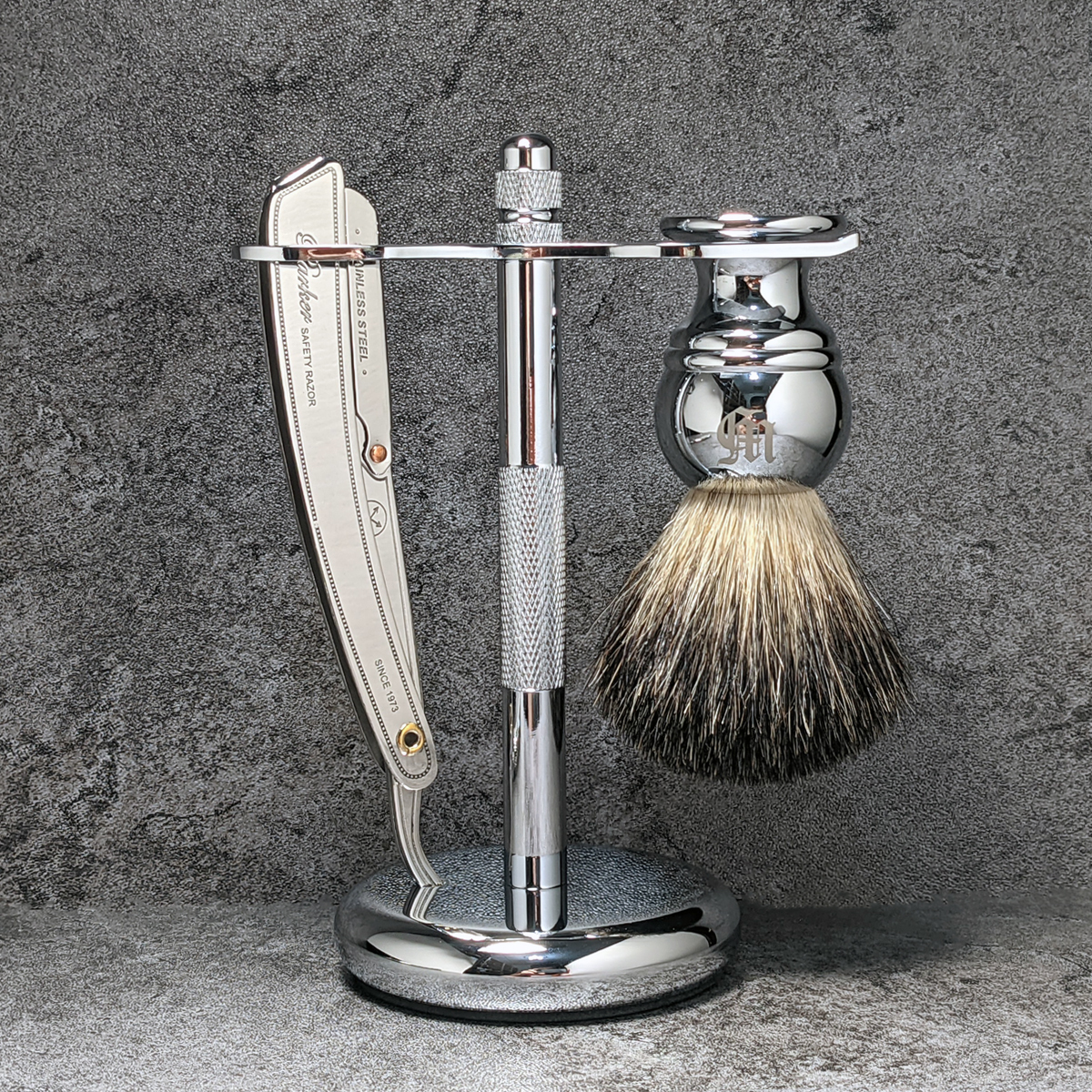 美國 Parker - SRX 直式剃刀 刮鬍修容組（可換刀片 / 剃刀＋刮鬍刷＋收納架）