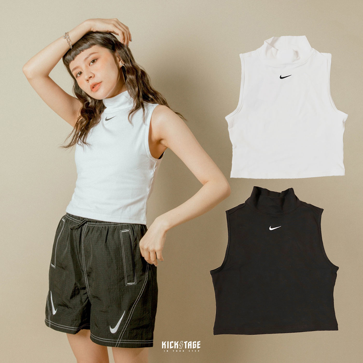 女款 NIKE NSW TOP 黑色 白色 歐美個性 刺繡小勾 小高領 高領背心【DD5881-010】