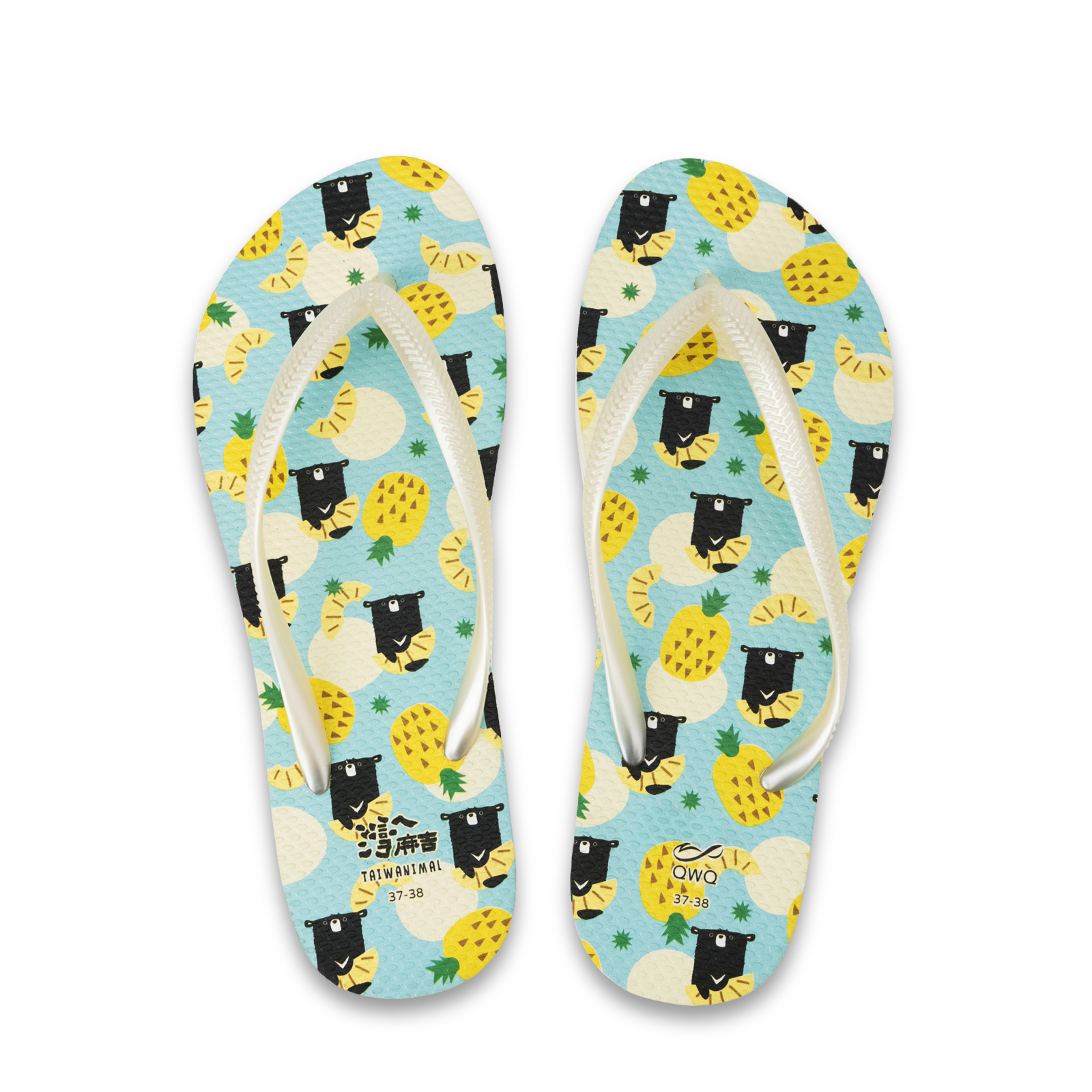 灣A麻吉 熱帶鳳梨 女款細帶人字夾腳拖鞋 牛奶白