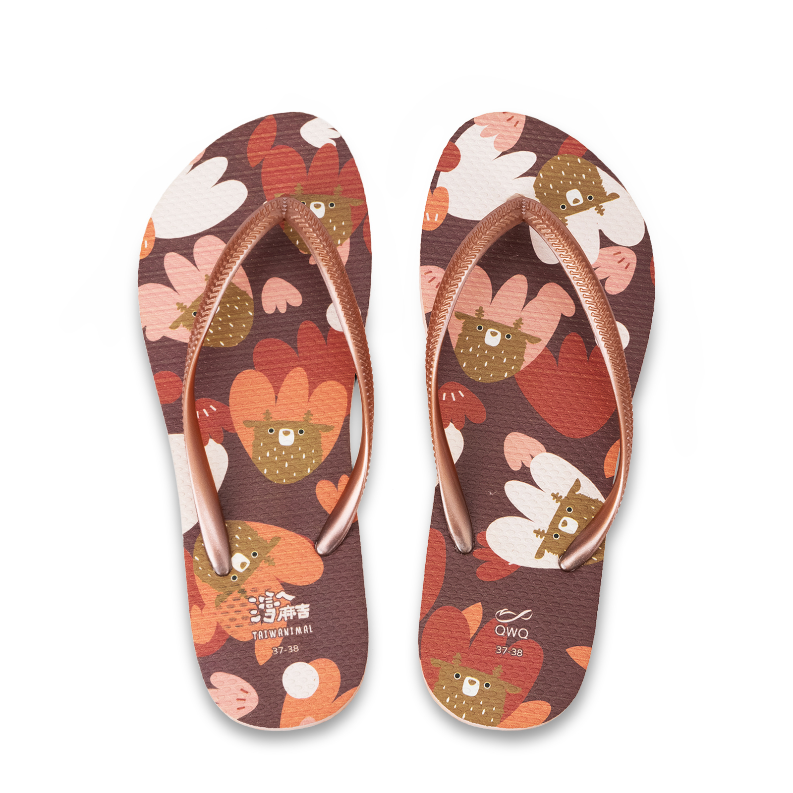 灣A麻吉 濃情心意 女款細帶人字夾腳拖鞋 粉金色