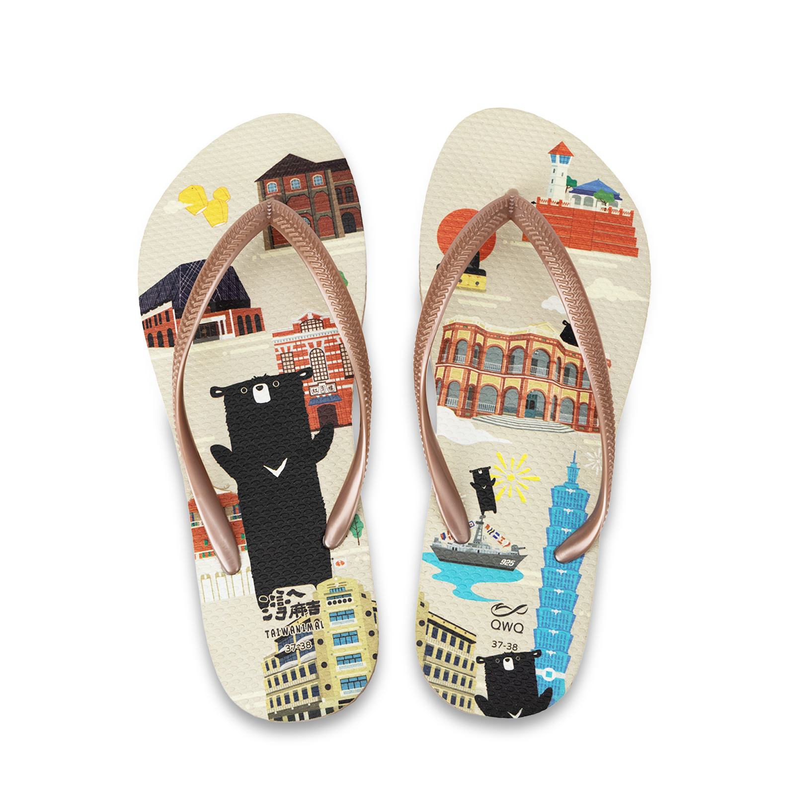 灣A麻吉 麻吉台灣GO 女款細帶人字夾腳拖鞋 薔薇金