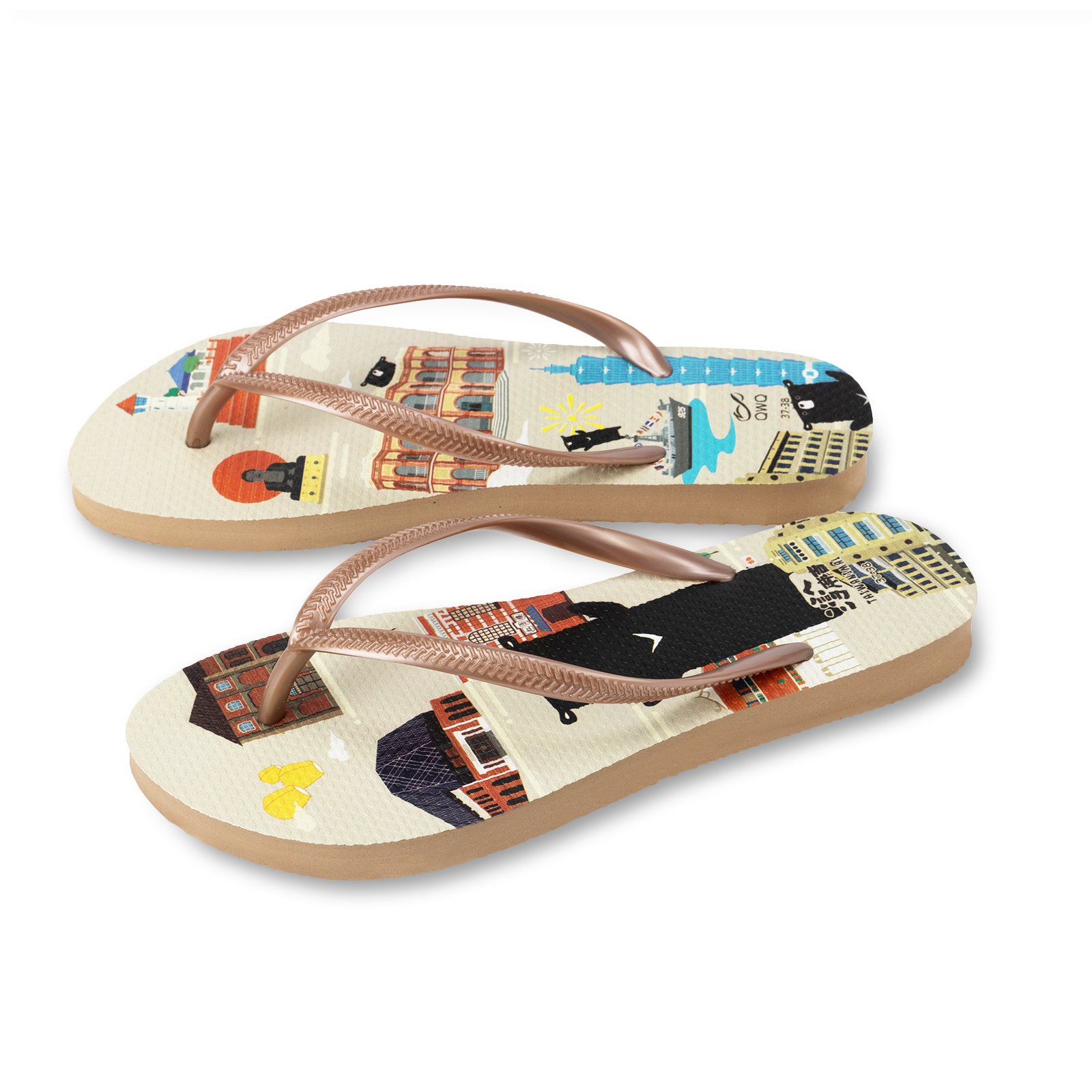 灣A麻吉 麻吉台灣GO 女款細帶人字夾腳拖鞋 薔薇金