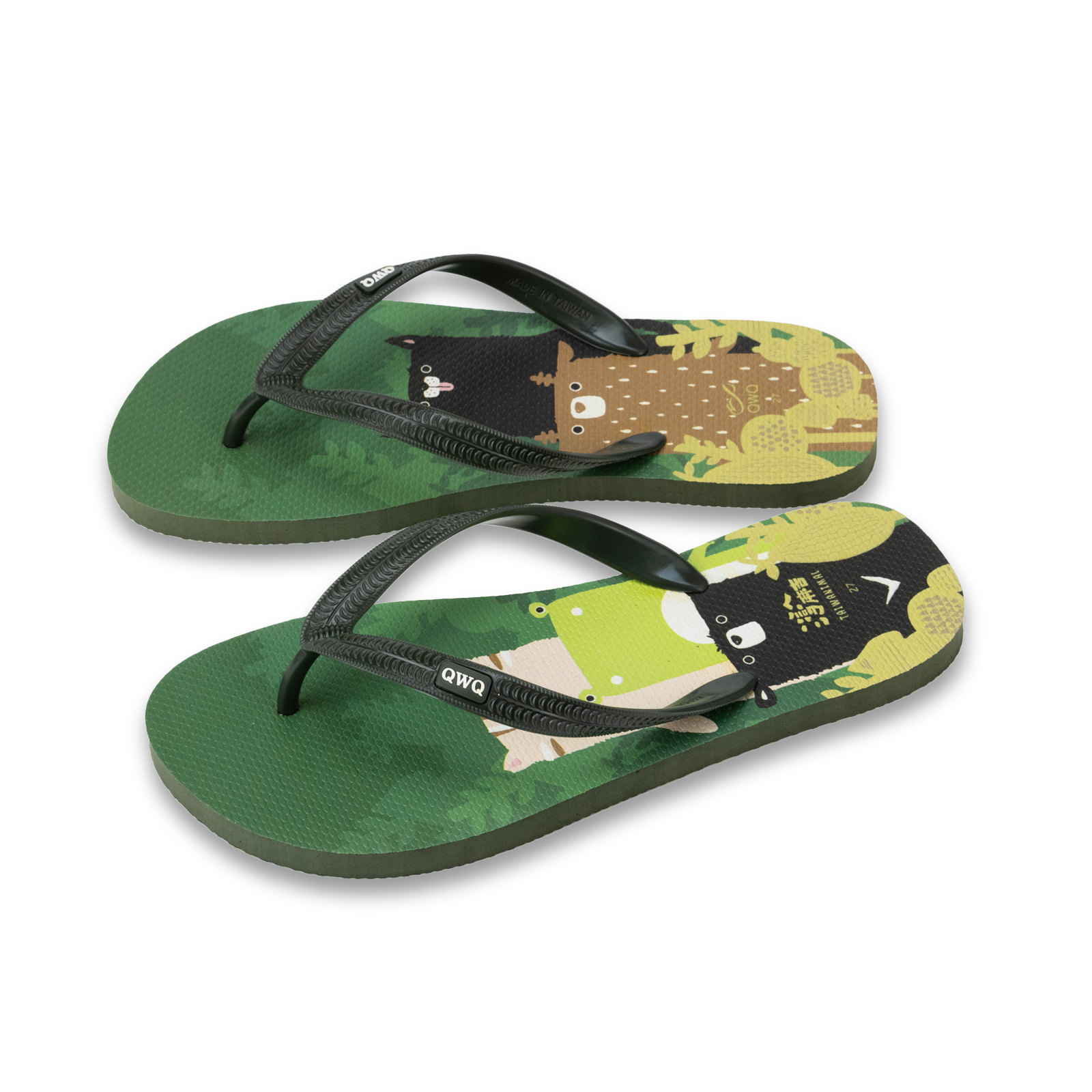 灣A麻吉 麻吉一家親 男款粗帶人字夾腳拖鞋 夜幕綠