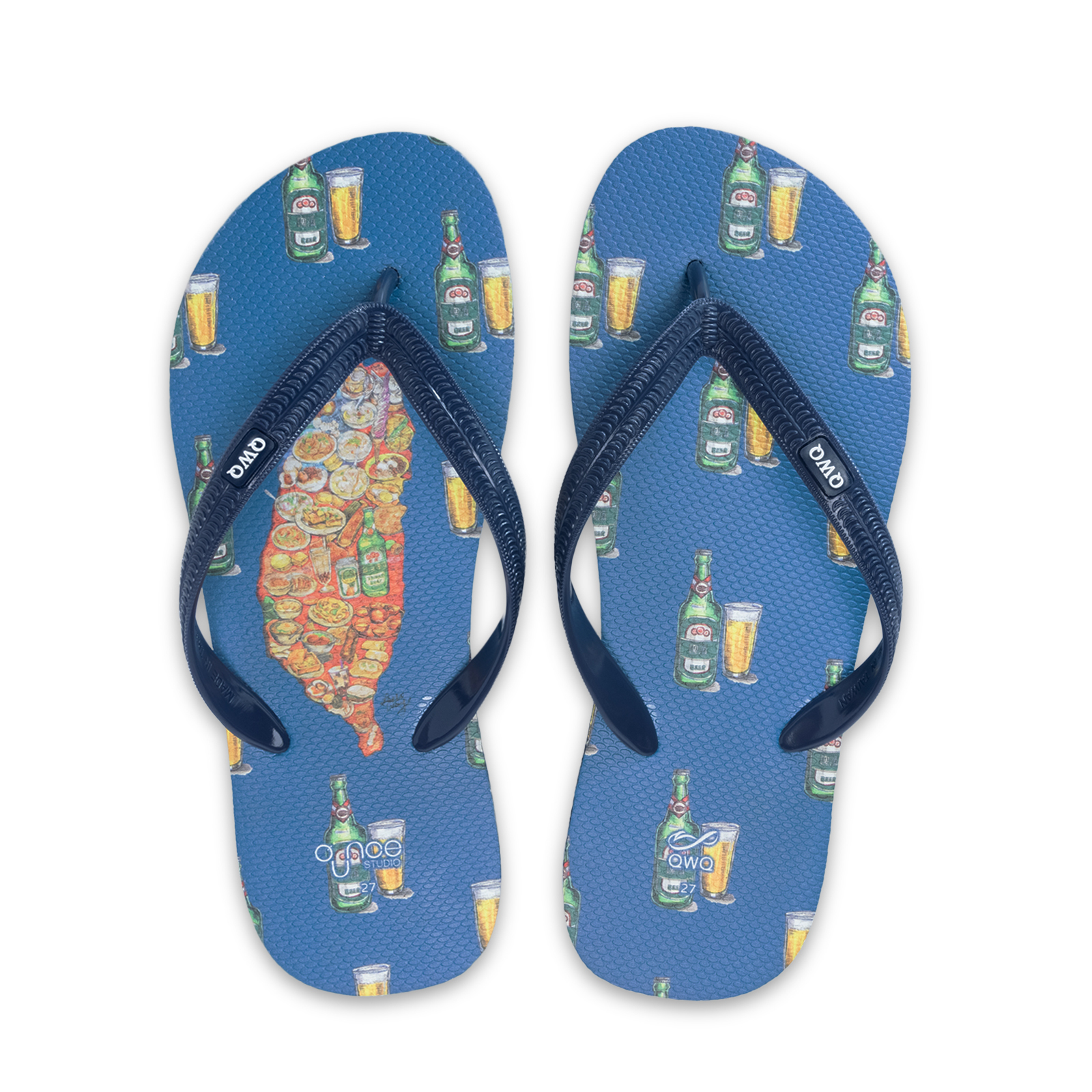 玩食誌 乾杯台灣 男款粗帶人字夾腳拖鞋 藏青藍