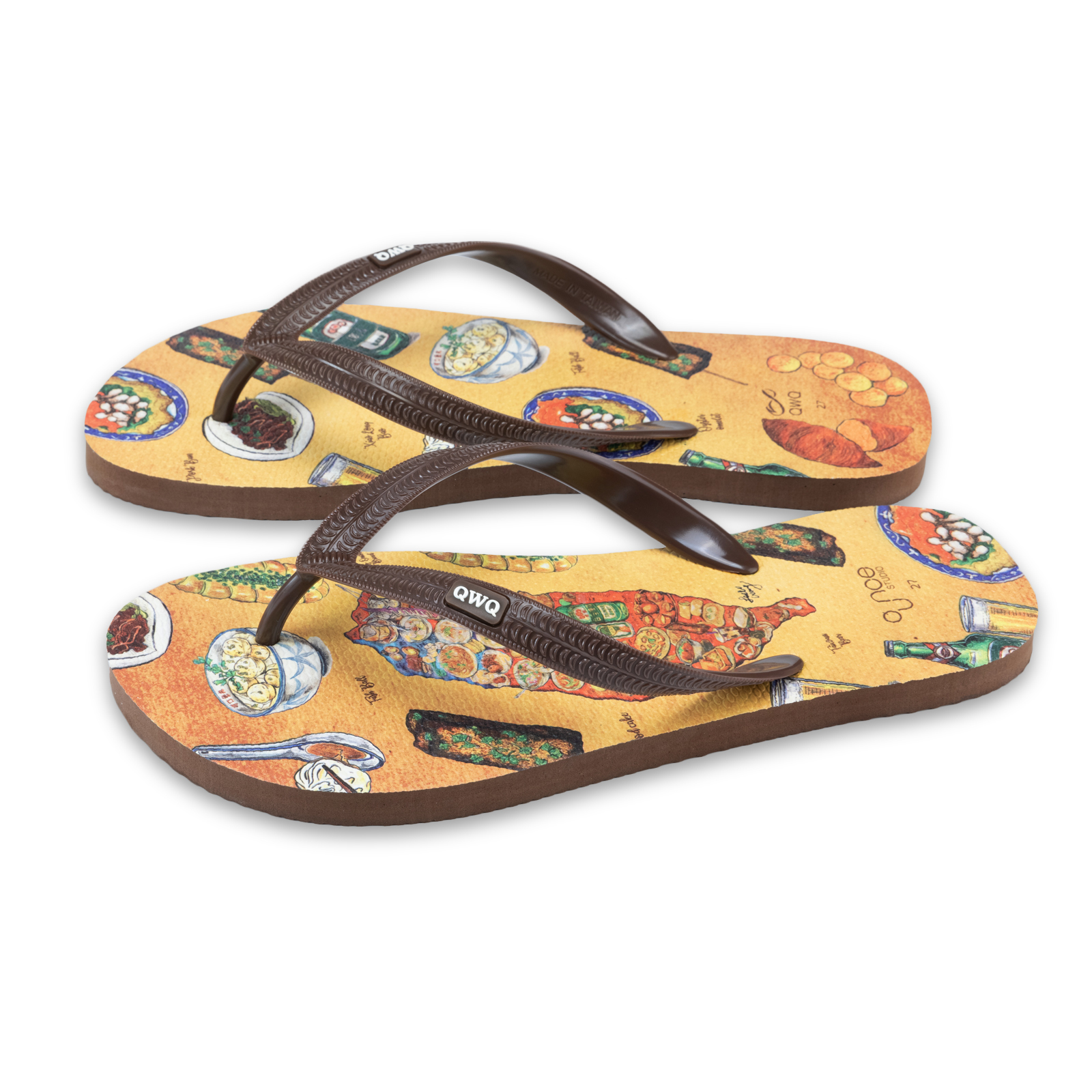 玩食誌 台灣小吃 男款粗帶人字夾腳拖鞋 咖啡棕