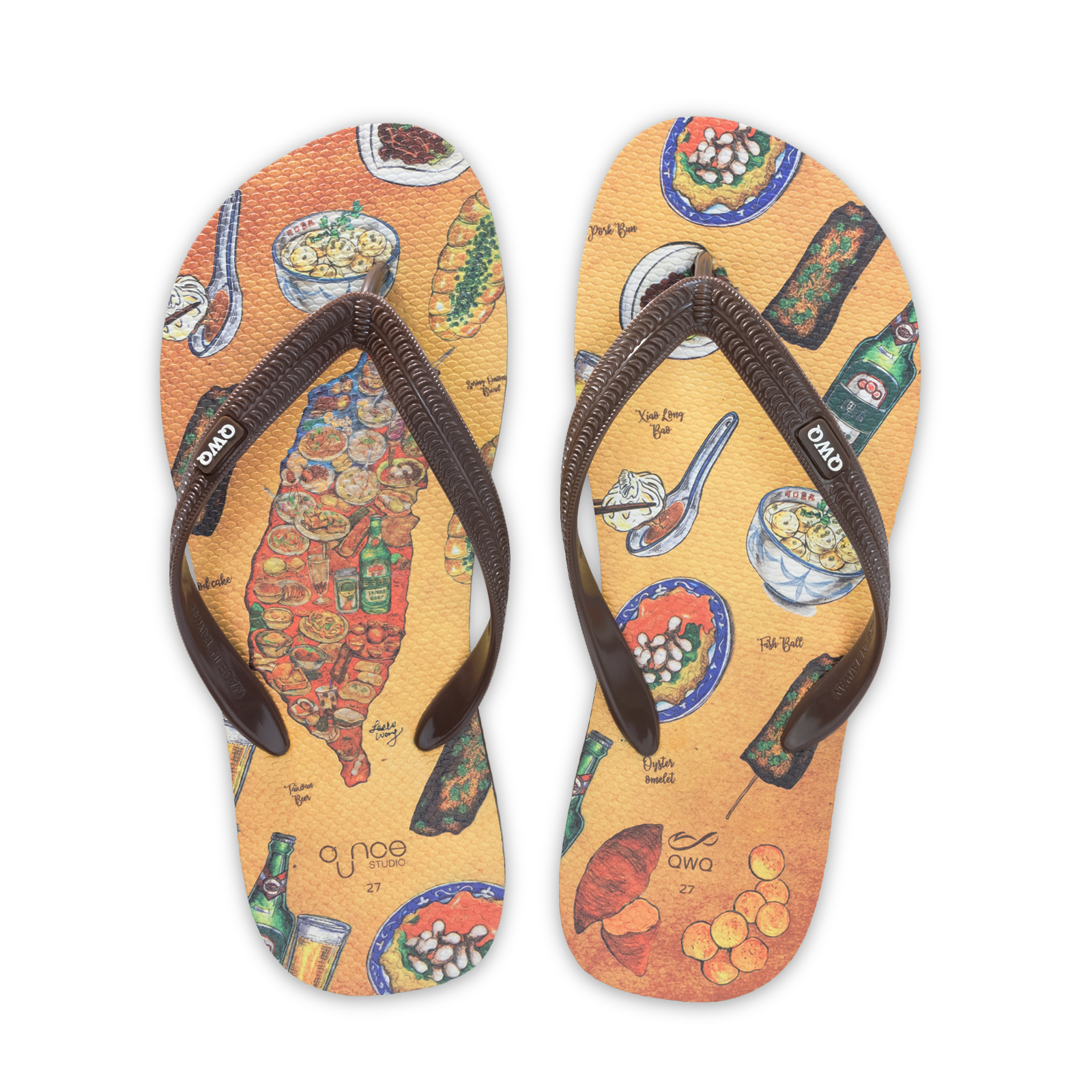 玩食誌 台灣小吃 男款粗帶人字夾腳拖鞋 咖啡棕