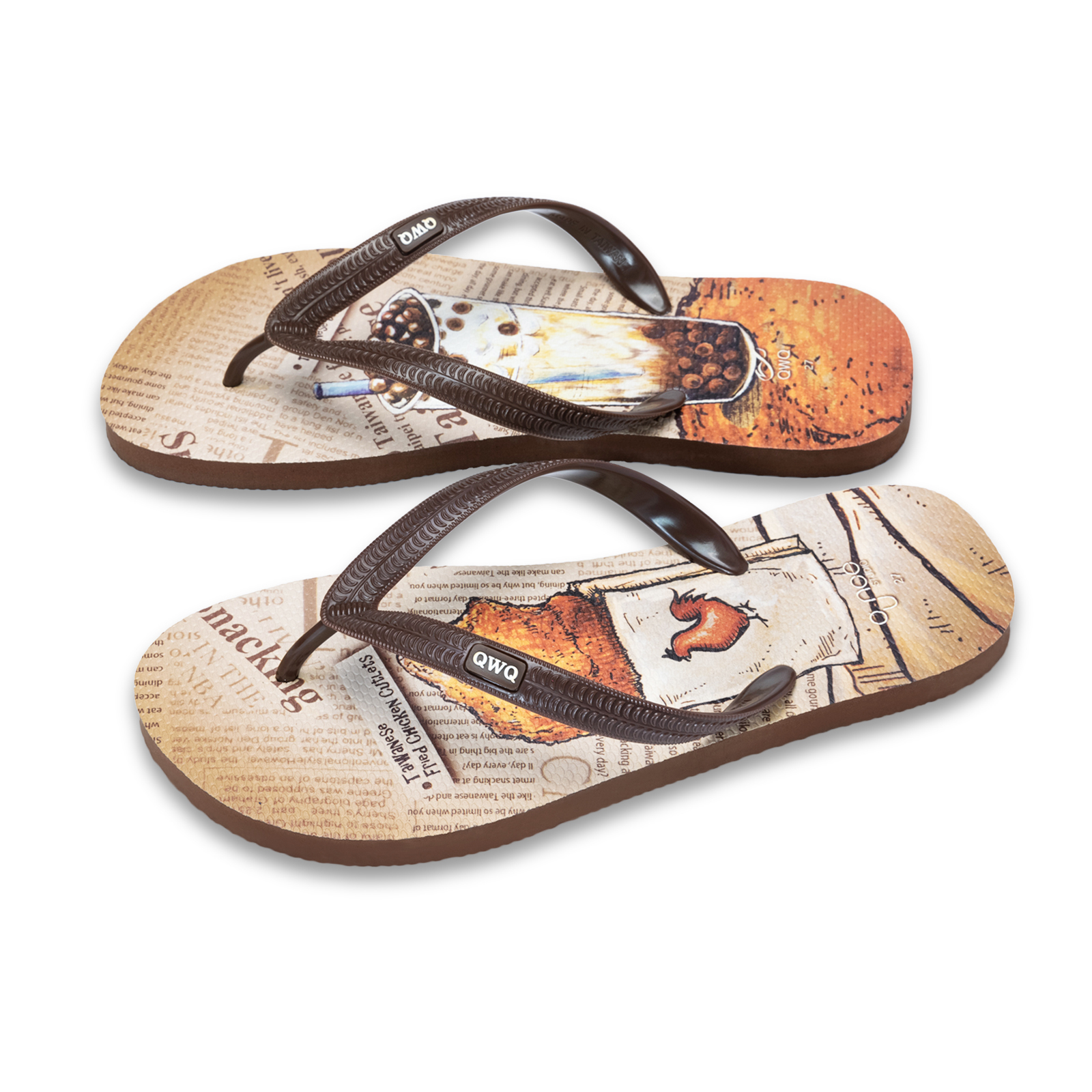 玩食誌 雞排珍奶 男款粗帶人字夾腳拖鞋 咖啡棕