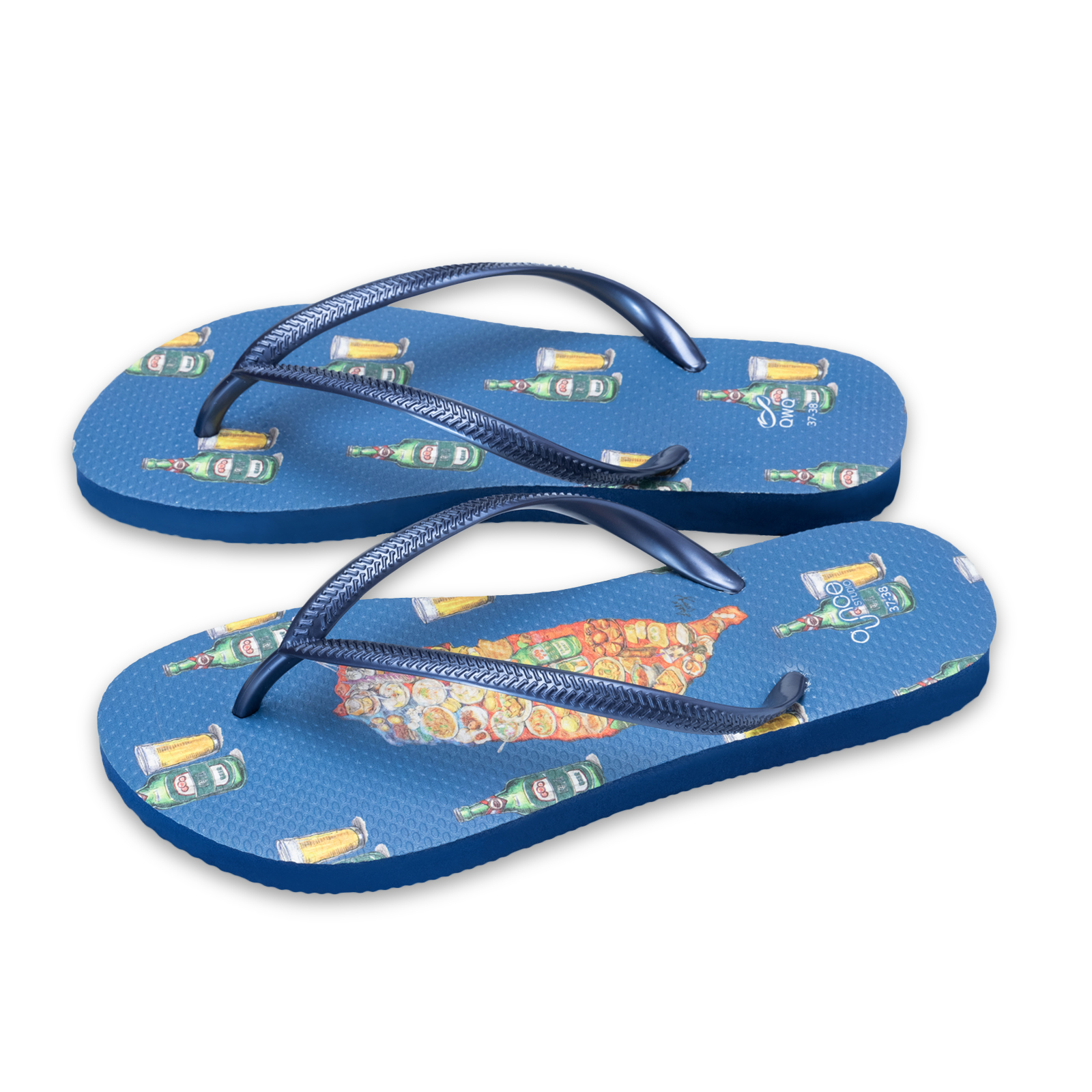 玩食誌 乾杯台灣 女款細帶人字夾腳拖鞋 藏青藍