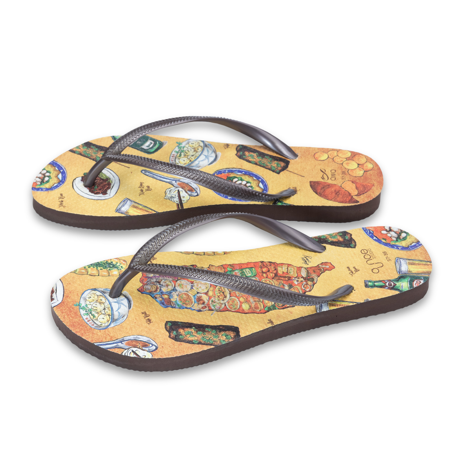 玩食誌 台灣小吃 女款細帶人字夾腳拖鞋 焦糖棕