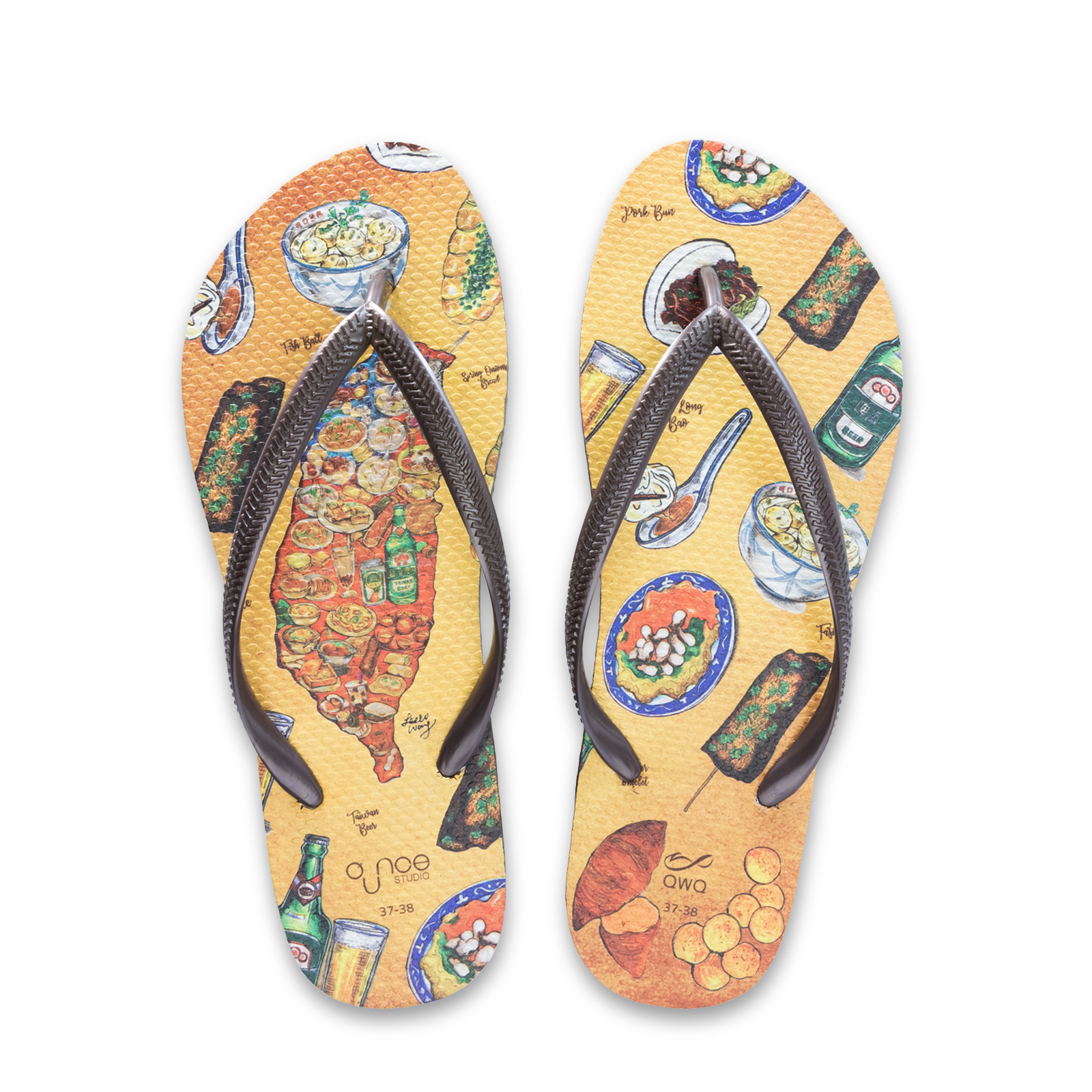 玩食誌 台灣小吃 女款細帶人字夾腳拖鞋 焦糖棕