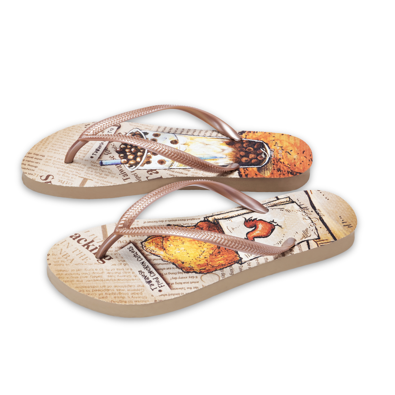 玩食誌 雞排珍奶 女款細帶人字夾腳拖鞋 薔薇金