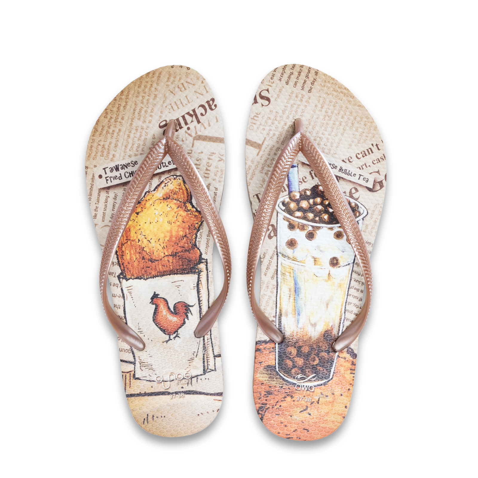 玩食誌 雞排珍奶 女款細帶人字夾腳拖鞋 薔薇金