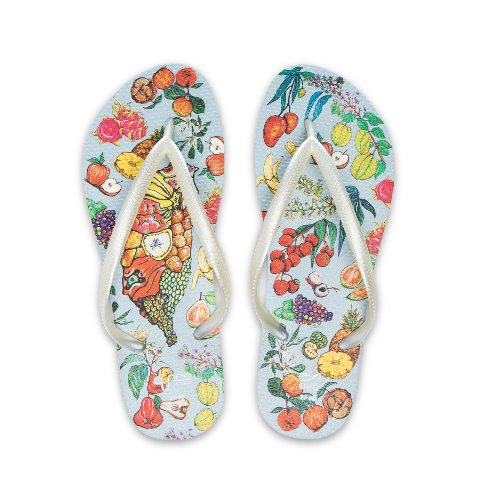 玩食誌 台灣水果 女款細帶人字夾腳拖鞋 牛奶白