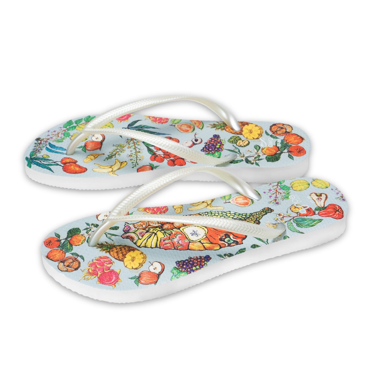 玩食誌 台灣水果 女款細帶人字夾腳拖鞋 牛奶白