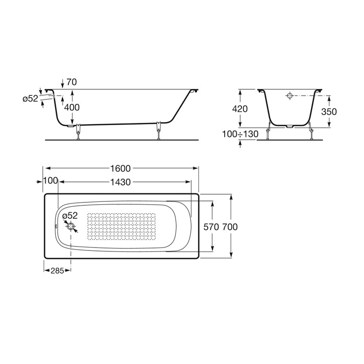 Roca Continental 212912001 Cast Iron Bathtub with anti-slip