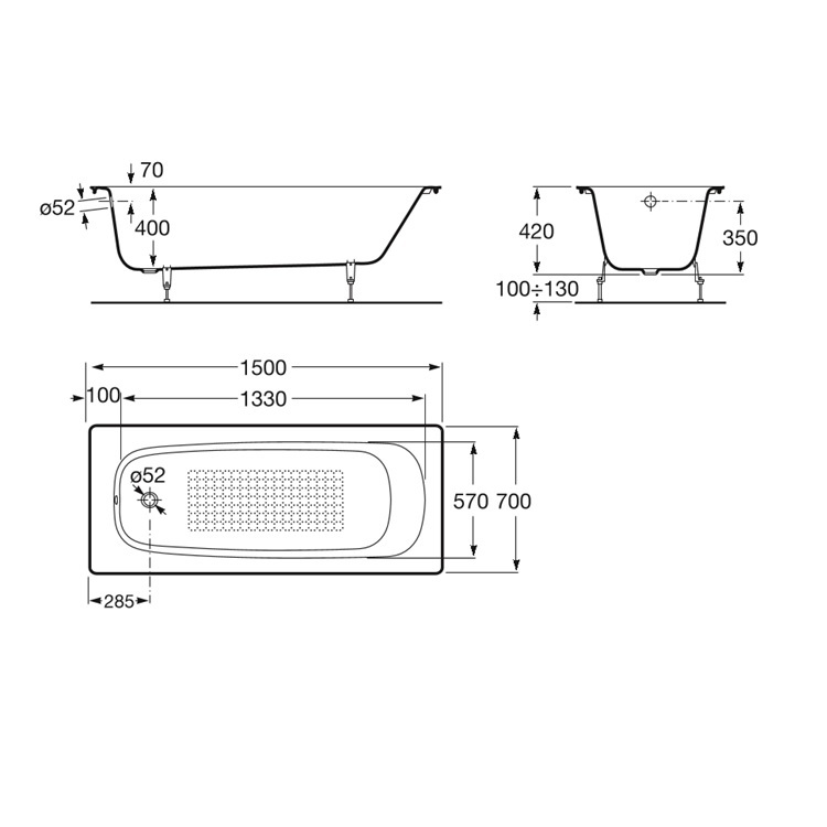 Roca Continental 212913001 Cast Iron Bathtub with anti-slip