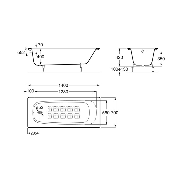 Roca Continental 212914001 Cast Iron Bathtub with anti-slip