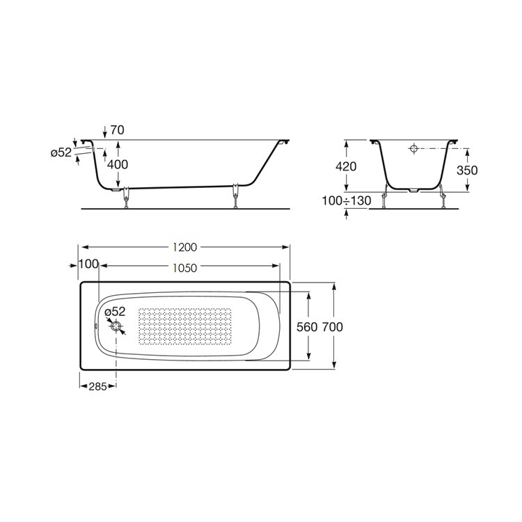 Roca Continental 211516001 Cast Iron Bathtub with anti-slip
