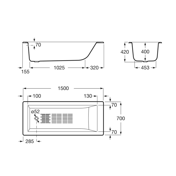Roca Tampa 234050000 Cast Iron Bathtub with anti-slip