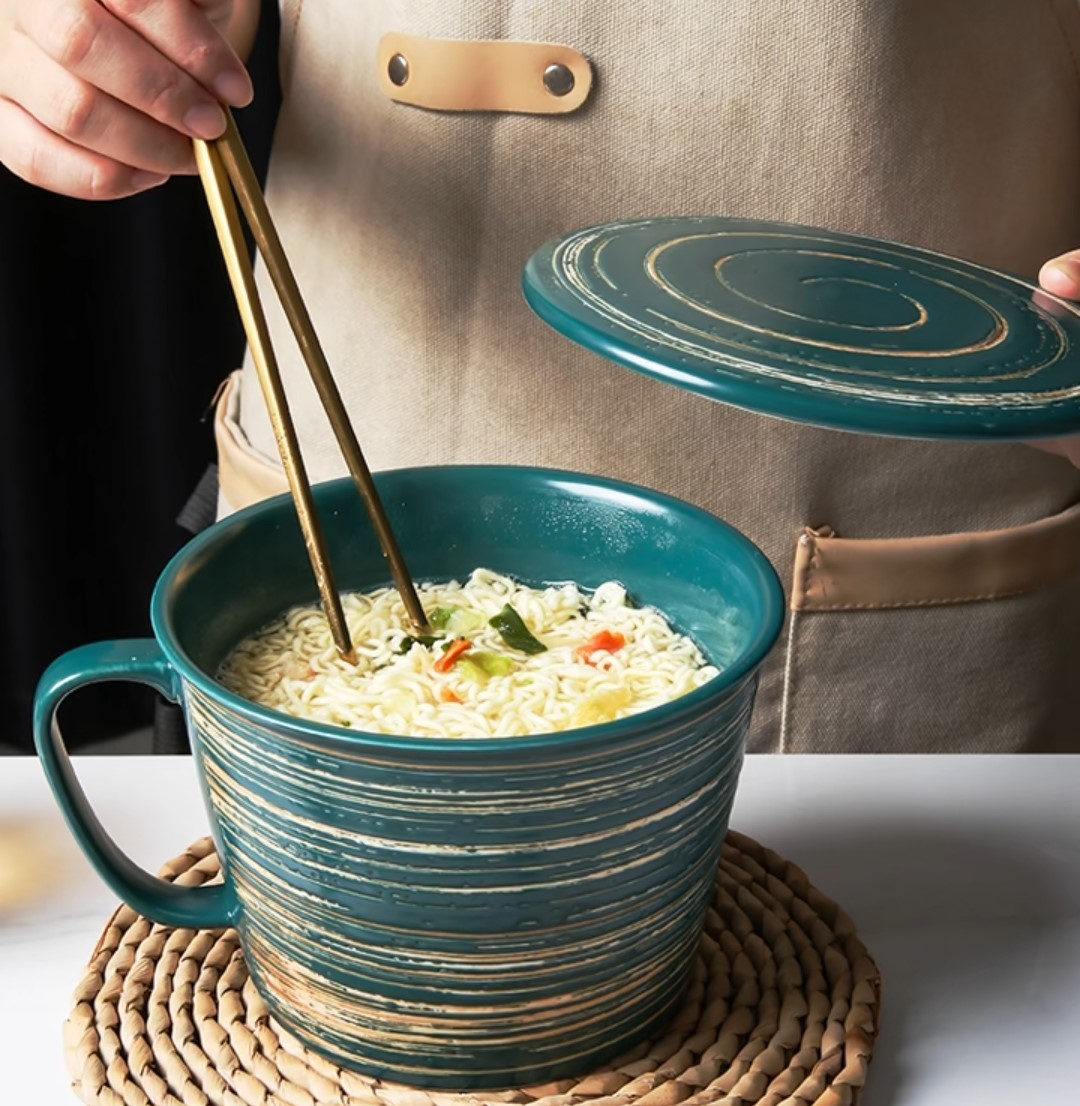 日式創意陶瓷手柄碗(附蓋)