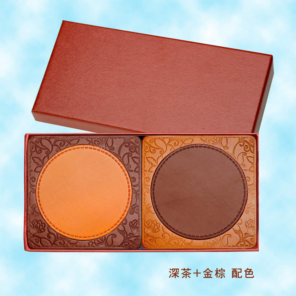 2 in 1 super thick cowhide coaster / 2 in gift box