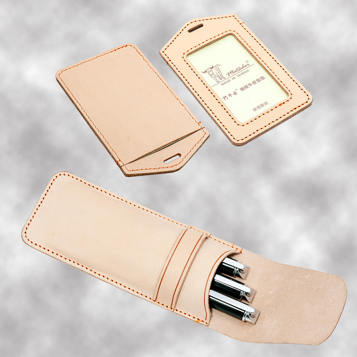 Vegetable tanned cowhide identification certificate + cowhide pencil case gift box/two-piece cowhide leather gift box set